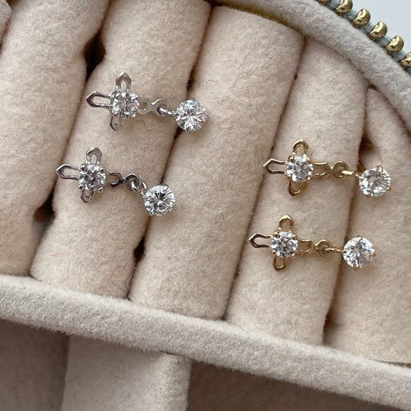 NWT Penelope Cross Earrings // 10kt Italian Solid Gold + CZ (WHITE Gold) - Picture 1 of 11